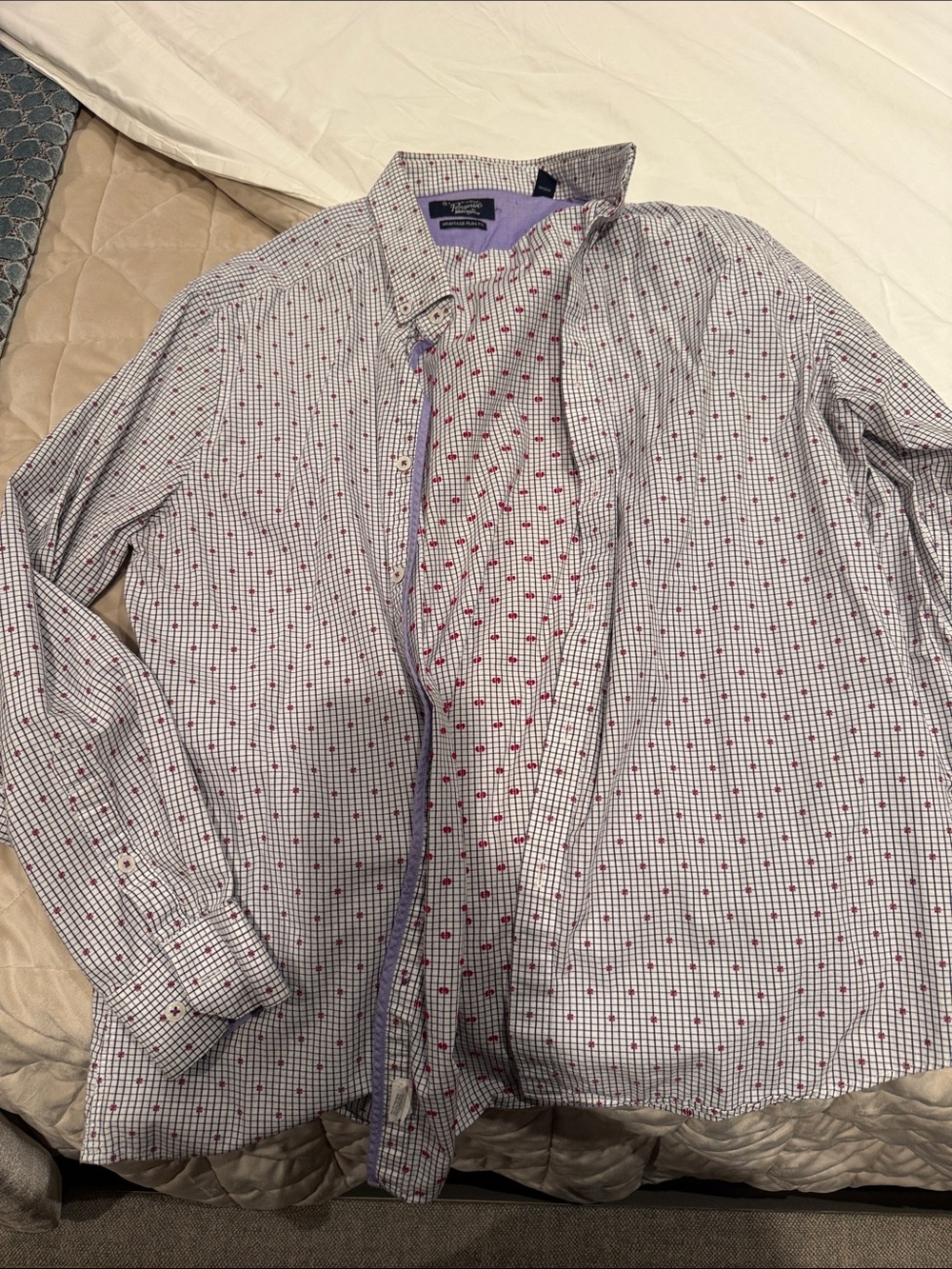Vineyard Vines White and Purple Checked Button-Up Shirt